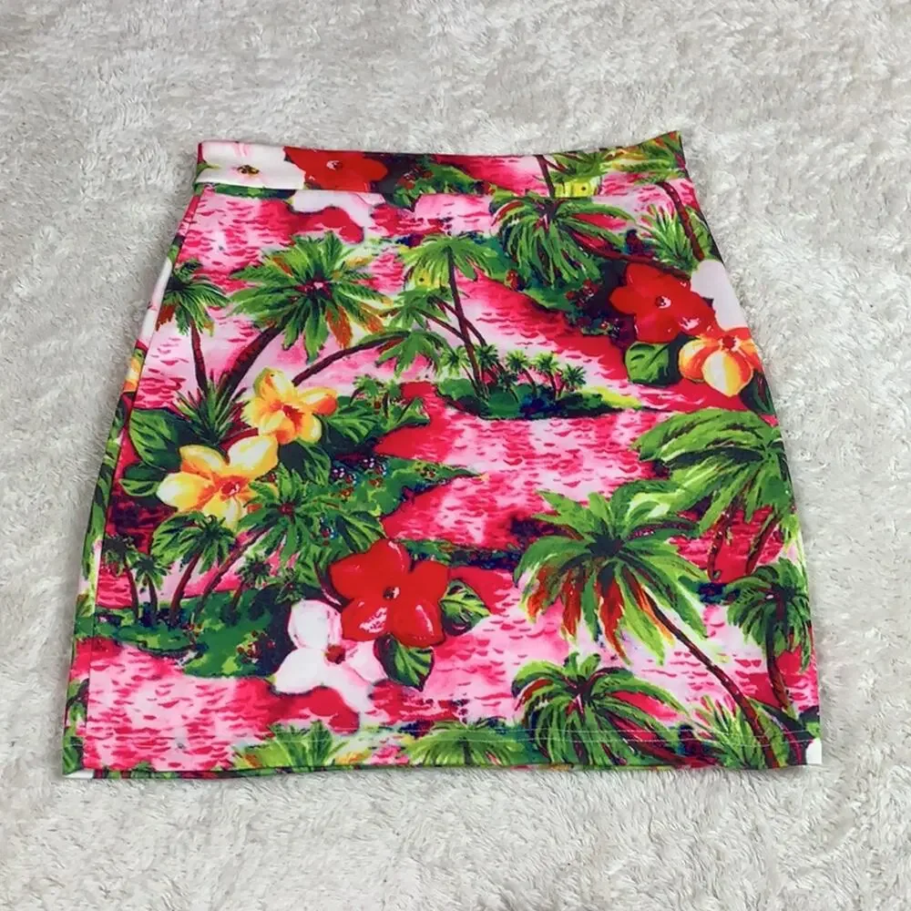 Nameless Hawaiian print bodycon‎ mini skirt, Large